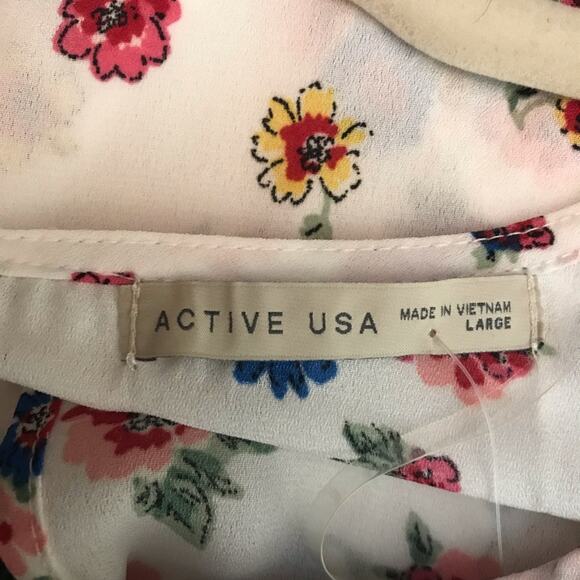 ACTIVE USA Floral Print Tie Front Top - Sz Lg - Picture 4 of 5
